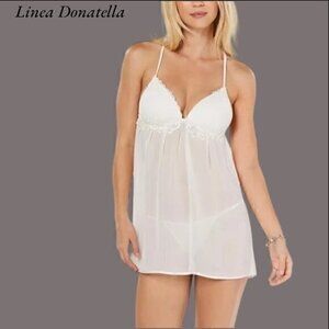- Linea Donatella Lace-Trim Chiffon Nightgown Set
